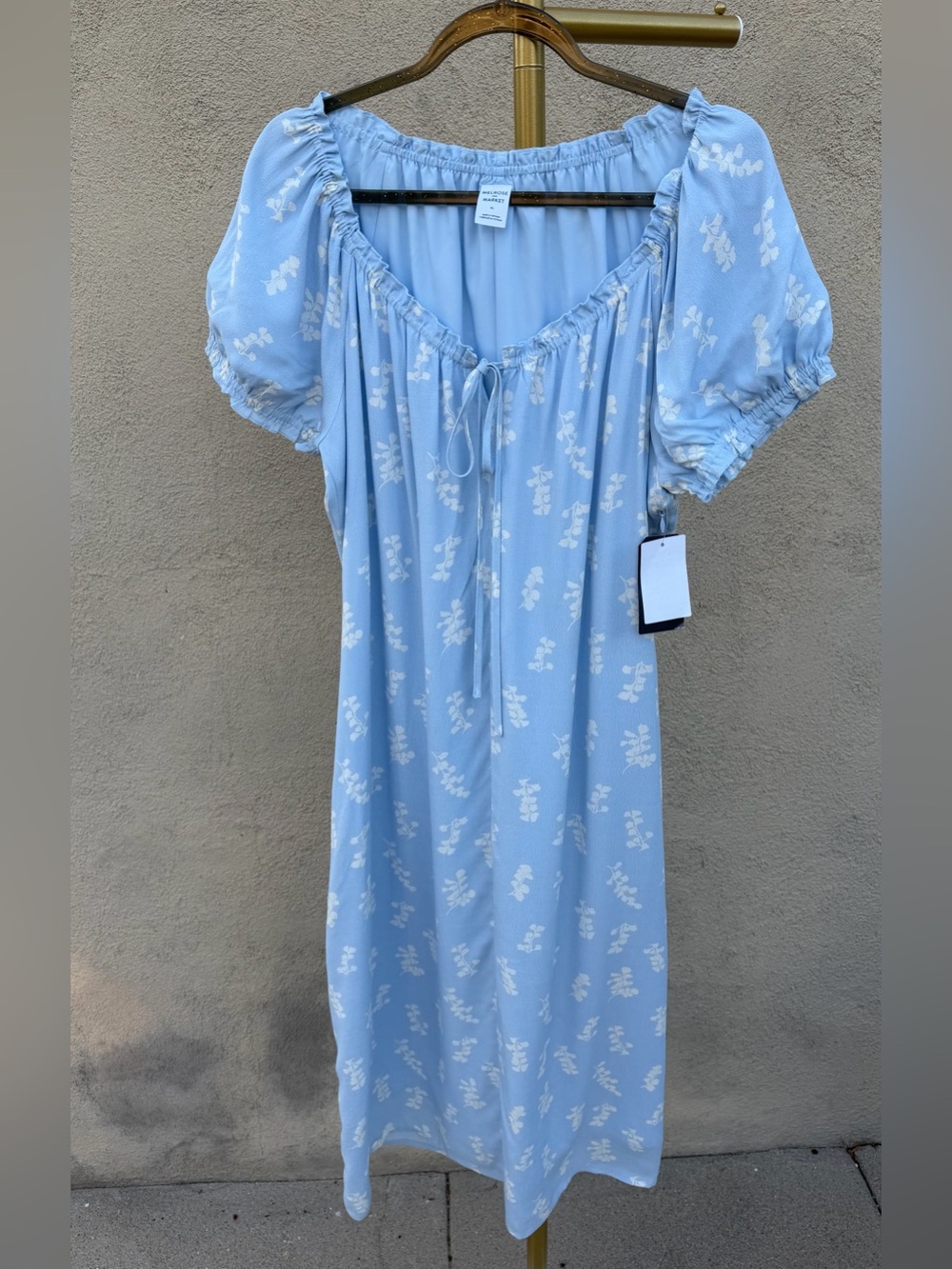 Melrose and Market Blue Floral Puff Sleeve Flowy Midi Dress Coquette Cottagecore